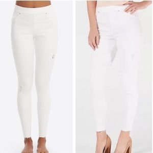 Spanx White High Waisted Skinny Pull On Elastic Waist Jeanish Cropped Jeggings